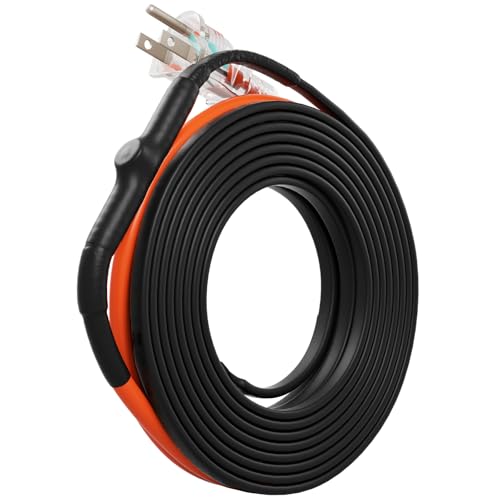 VEVOR Self-Regulating Pipe Heating Cable, 12FT 5W/FT Heat Tape for Pipes Freeze Protection, Water Pipe Heat Cable with Built-in Thermostat Protects PVC Hose, Metal and Plastic Pipe from Freezing - size: 12 Feet