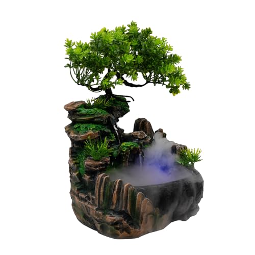 Rockery Stream Tabletop Fountain, Zen Meditation Indoor Waterfall Feature Fuentes De Agua para Interior Mini Fountain Beautiful Symbolism with Led Light Source for Room, Bedroom, Study - color: #2