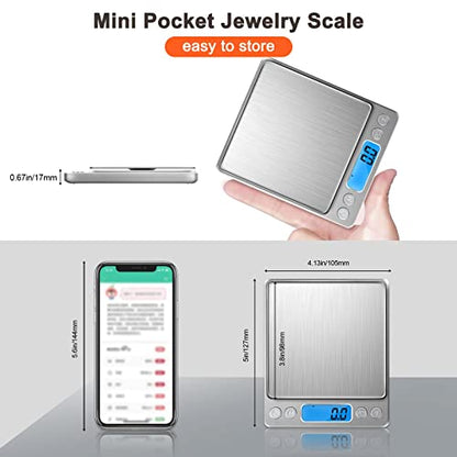 Small Digital Food Scale Ounce/OZ and Gram Scale, Kitchen Scale 3000g/0.1g High Precision for Baking, Soap Making, Jewelry, Includes 2 Trays and Batteries, 9 Units, Tare Function, Easy to Store - color: Silver