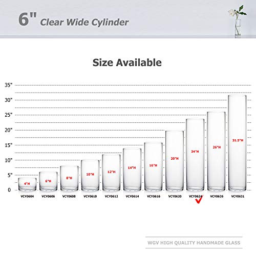WGV Cylinder Vase, Width 6", Height 24", Clear Tall Glass Container Terrarium Candle Holder for Wedding Centerpiece, Party Event, Home Office Decor, 1 Piece - size: 6"x24"H