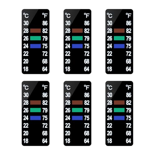 AQUANEAT 6 PCS Aquarium Thermometer Strips, Fish Tank Thermometer Sticker, Terrarium Water Temperature Test (1.58" x 0.67") - size: 1.58" x 0.67"