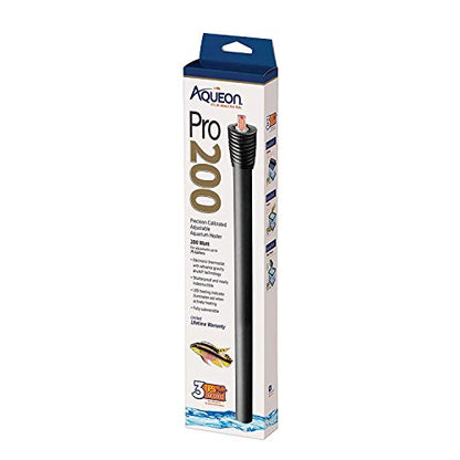 Aqueon Pro 200 Submersible Fish Tank Heater, 200 Watts | 200 watt aquarium heater, adjustable 68 to 88°F, auto shut-off, for fresh and saltwater aquariums - size: 200 Watts