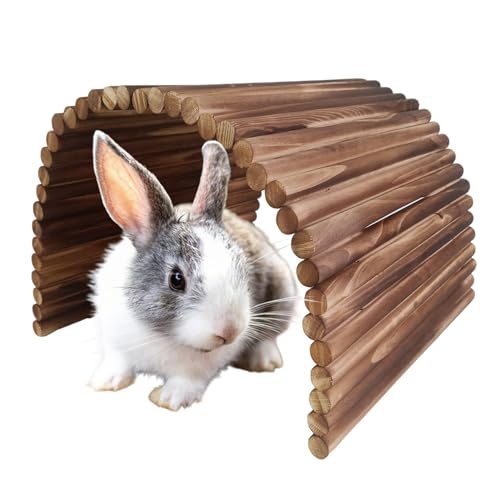 kathson Wooden Rabbit Hideout with Tunnel,Extra Large Bunny Bridge Guinea Pig Wood Ladder Flexible Hamster Ramp Small Animal Climbing Toys for Ferret Hedgehog Chinchillas and Other Rodents - size: XXL (40 x 27.5 inches)