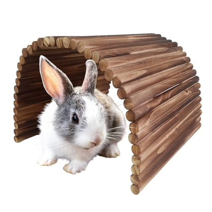 kathson Wooden Rabbit Hideout with Tunnel,Extra Large Bunny Bridge Guinea Pig Wood Ladder Flexible Hamster Ramp Small Animal Climbing Toys for Ferret Hedgehog Chinchillas and Other Rodents - size: XXL (40 x 27.5 inches)
