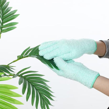 Thinp 2 Pairs Microfiber Dusting Gloves, Reusable Plant Cleaning Gloves-Washable Leaf Cleaning Gloves Gentle Dusting Mitt for Plants House Kitchen Car Blinds Lamps (Pink, Green)