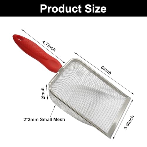 Murtenze Stainless Steel Cat Litter Scoop, Non-Stick Coated Metal Fine Sand Litter Scoop, Mesh Shovel for Reptile Kitten Pooper (Blue, 2mm mesh) - color: Red