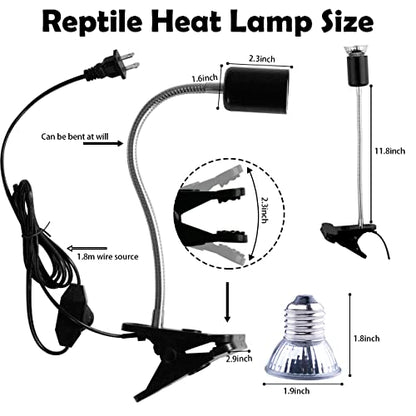 Reptile Heat Lamp,360° Rotatable Basking Spot Light,Dimmable Heating Lamp - color: Black and White