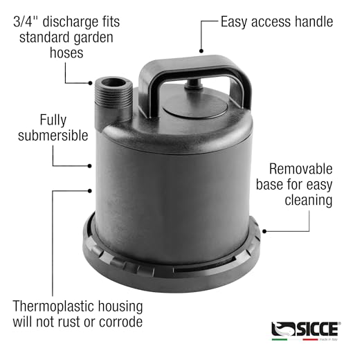 SICCE Ultra Zero 793 GPH Multi-Purpose Water Pump | Garden Hose Connection Portable Handle | Ultra Quiet Durable Aquarium Fish Tank Fountain Pond Hydroponics Terrarium Black | Freshwater & Saltwater