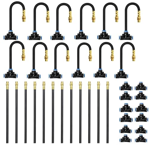 Bluepro Drip Irrigation System 7.8inch 1/4", 2026-Upgrade Garden Sprinkler Kit with 12PCS 360° Adjustable Copper Nozzles, Automatic Misting Watering System for Raised Beds, Greenhouse, Lawn, Patio - size: 7.8inch