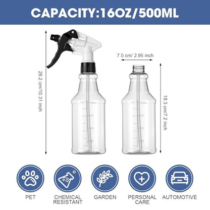 Eccliy 20 Pack 16oz Empty Spray Bottles, Leakproof Cleaning Bottles with Measurement and Adjustable Nozzle for Housekeeping, Commercial Use(Clear Cylinder,Black White Spray Head) - color: Black White Spray Head, style: Clear Cylinder