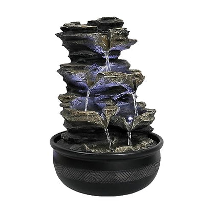 15.7" High Rock Cascading Tabletop Fountain, Zen Meditation Indoor Waterfall Feature with LED Light for Home Office Bedroom Relaxation - color: 15.7"