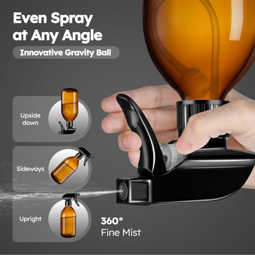 Tecohouse 360° 16 OZ Amber Glass Spray Bottles 2 Pack | 360° All-Angle Spray, Leakproof, Empty Refillable Containers for Cleaning Solutions, Plants, Facial Hydration, Hairs Care, - color: Amber 16 oz