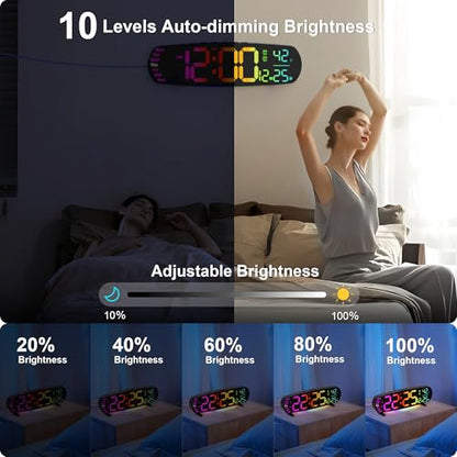 Digital Wall Clock,14.4 Inch Large Display | Auto Dimming, Temperature and Date, Remote Control, Night Light, DST, Alarm， Wall Cock for Bedroom/Classroom/Gym/Seniors - color: Colorful