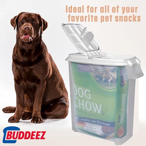 Buddeez Airtight Rolling Pet Food Storage Container, Bird Seed, 50 Quart | For dog food, cat food or bird seed, Rolling bin for easier movement - color: White Lid, size: 1 Pack (50 Quart)