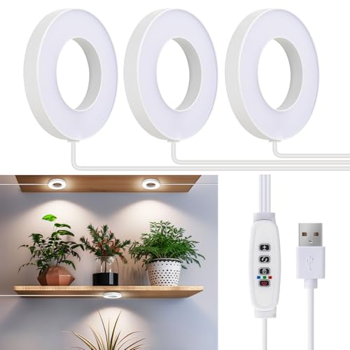 Ceiling Grow Lights for Indoor Plants, 144 LEDs Full Spectrum Halo LED Plant Light, with 3/9/12H Auto Timer Switch, 3 Colors,10 Dimming, Plant Lights for Small Plants, 3 Head - size: 3-head light
