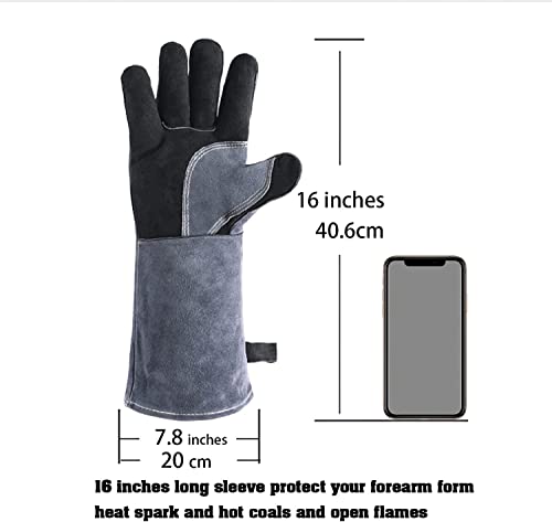 Welding Gloves, 16 Inch Bite Proof Animal Handling Gloves Cotton Protection Anti Scalding Heat Resistant Gloves Durable Scratch Bite Resistant Gloves for BBQ Grooming Reptile Welder Porter
