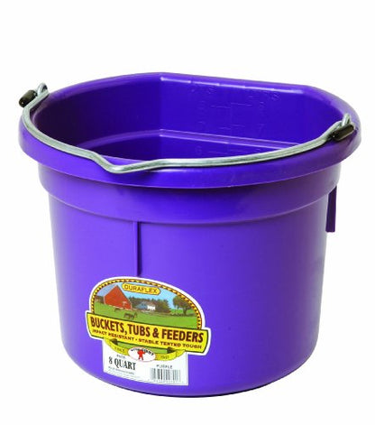 Little Giant® Flat Back Plastic Animal Feed Bucket | Animal Water and Feed Bucket with Metal Handle | 8 Quarts | Purple - color: Purple