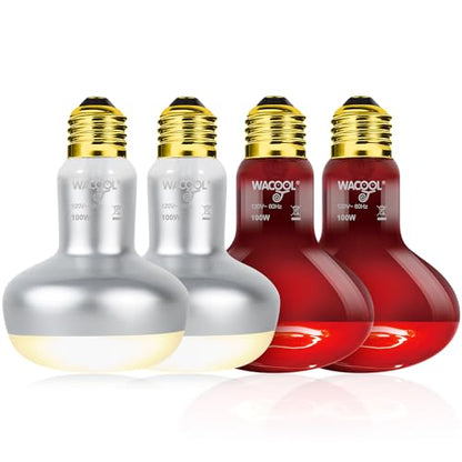 WACOOL 4Pack Reptile Heat Lamp Day & Night Kit 100W, Nature Simulated Basking Daylight & Nightlight UVA Heat Lamp Bulbs for Reptiles & Amphibians - style: 100W-4 PACK