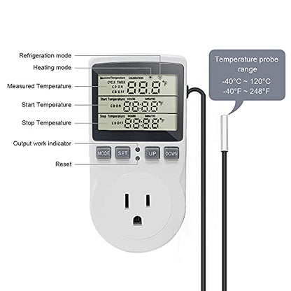 Digital Thermostat Plug Socket Temperature Controller Outlet with 3m Probe | 3m Probe 120V 15A 1800W C F Heating Cooling Control for Incubator Brewing Incubator Greenhouse Terrarium Heat Mat - style: KT3100 No backlight