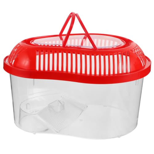 Didiseaon Portable Plastic Reptile Breeding Box with Handle and Lid, Red Aquatic Turtle Habitat with Built-in Sunbathing Platform and Ventilation Holes, for Transportation and Travel