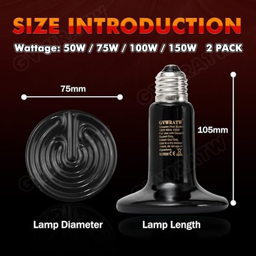 Ceramic Heat Emitter, Reptile Heat Bulbs (2 Pack-0.25 inch-75mm) - Versatile Warming Bulbs for herptiles, Birds, and Household Pets. (150 Watts) - color: 150 Watt, size: 75 mm