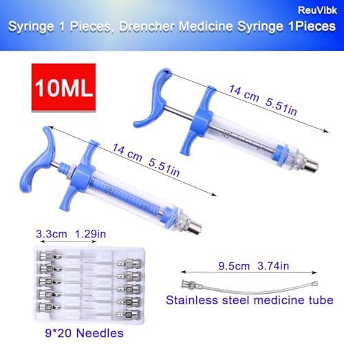 2Pcs 10ML Livestock Syringe, Reusable Adjustable Goat Drench Syringe, with 1 Drench Nozzle 10 Needles, Suitable for Small Poultry And Birds Such As Chickens, Ducks, Cats, Dogs, Etc - size: 10ML