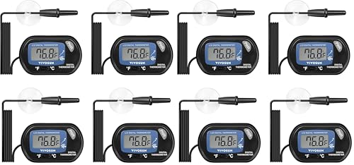 VIVOSUN 8-Pack LCD Digital Aquarium Thermometer Fish Tank Water Terrarium Temperature with Suction Cup for Turtle - size: 8 packs