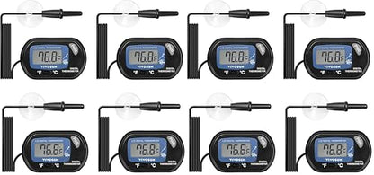 VIVOSUN 8-Pack LCD Digital Aquarium Thermometer Fish Tank Water Terrarium Temperature with Suction Cup for Turtle - size: 8 packs