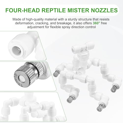 M METERXITY Reptile Mister Nozzles, 0.2mm Pore Copper 1/4" Four-Head Reptile Misting Spray Nozzle with Plug for Terrarium/Vivarium, 360 Degree Adjustable Detachable Nozzles [White] - color: White