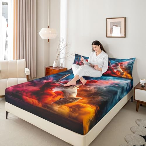 Erosebridal Cricket Bed Sheets Cricket Keeper Fitted Sheet Queen Size,Cool Sports Sheets for Kids Boys Girls Adults Ball Games Bed Set - color: Red,blue White, size: Queen (No Top/Flat Sheet)