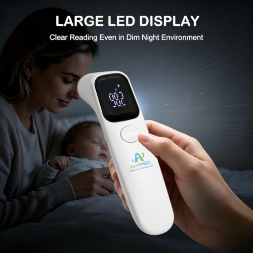 Baby Thermometer No Touch Infrared Forehead | Forehead Thermometer for Babies, Kids and Adults, Fast 1 Second Reading, Quiet Night LED Display, Fever Alert, F/C Switchable - color: Black White