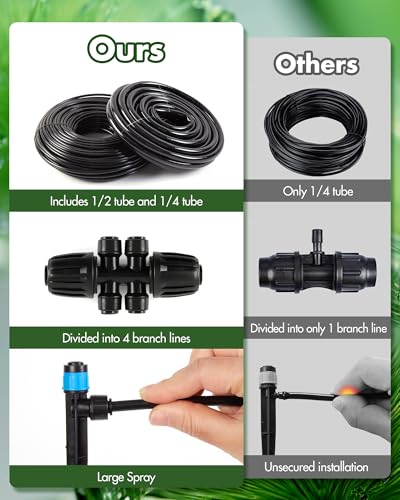 95.5FT Drip Irrigation System Kits - Automatic Garden Watering Sprinkler with 1/2 & 1/4 inch Tubing Hose Patio Misting Plant Irrigation Water Equipment Quick Connector for Greenhouse Flower Beds Lawn - size: 95.5FT:16.5FT Main tube+ 79FT 1/4 tube