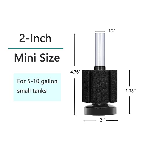 AQUANEAT Aquarium Air Powered Sponge Filter, Fish Tank Bio Bubble Filter with Airline Tubing, Valves, Suction Cup(up to 10Gal) - size: Small up to 10Gal