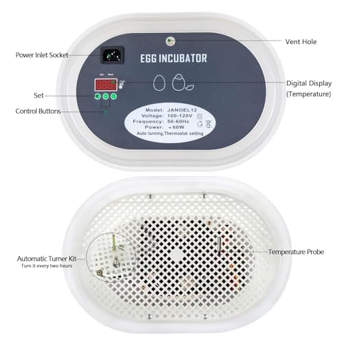 HBlife Digital Egg Incubator for Hatching 9-12 Chicken, Quail and Duck Eggs, with Fully Automatic Egg Turning and Temperature Display, Hatcher for Turkeys, Birds, Parrots and Poultry