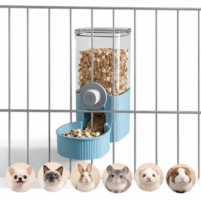 41 oz Hanging Gravity Feeder for Small Animals, Rabbits & Guinea Pigs | Adjustable Cage Height | No-Open-Cage Refill | Space-Saving | Clear Reservoir | Versatile Food Compatibility - color: Blue