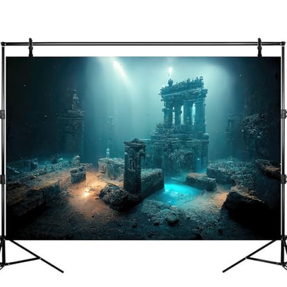 Fantasy Lost Underwater City Aquarium Background Misty Ancient Temple Stone Columns Fish Tank Background Under Water Magical Foggy Ruined Atlantis Buildings Reptile Tank Enclosure Backgrounds 30x18in - color: Light Blue, size: 30(W)x18(H)inches/ 75(W)*45c