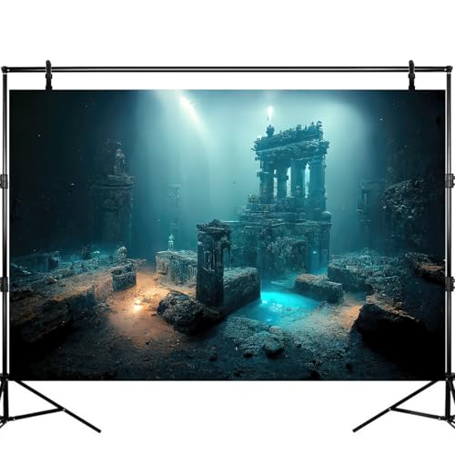 Fantasy Lost Underwater City Aquarium Background Misty Ancient Temple Stone Columns Fish Tank Background Under Water Magical Foggy Ruined Atlantis Buildings Reptile Tank Enclosure Backgrounds 30x12in - color: Light Blue, size: 30(W)x12(H)inches/ 75(W)*30c