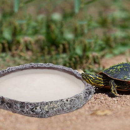 BESPORTBLE Reptile Water Bowl and Food Dish Resin Basin Shallow Pet Water Feeder for Turtles Lizards Snakes Bearded Dragons Terrarium Supplies