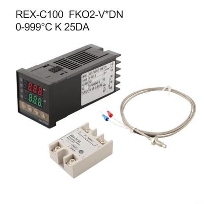 REX-C100 PID Temperature Controller Kit With SSR-25DA Relay And 1M K-Type Thermocouple, Digital Display Thermostat For Industrial Automation, AC250V 3A