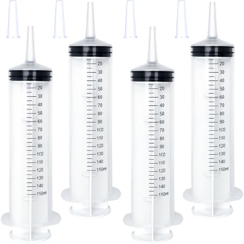 4 Pack 150mL Large Syringe for Liquid with Tip Cap, Plastic Liquid Syringes Individually Sterile Sealed - style: 150mL