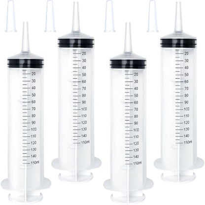 4 Pack 150mL Large Syringe for Liquid with Tip Cap, Plastic Liquid Syringes Individually Sterile Sealed - style: 150mL