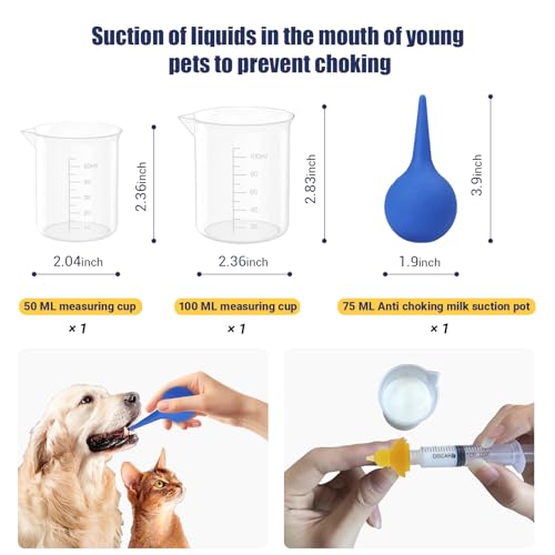 Kitten Bottle Feeding Kit, Newborn Nursing Bottle with Silicone Nipples, 10 FR Feeding Tube, Pet Pill Shooter, Aspirator Bulb, Small Animal Feeding Supplies for Kittens, Puppies, Rabbits, Squirrels