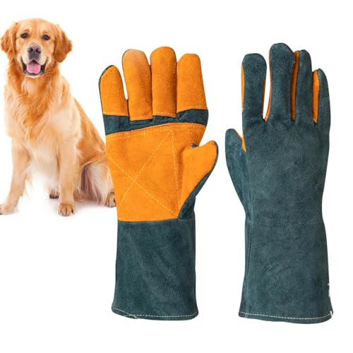 Animal Handling Gloves - Protective Pet Grooming Mitts, Scratch Resistant | Cat Safety Gear | Reptile Handling Glove Leather, Puncture Proof Dog Training Gloves for Veterinary Use Wildlife Care - color: A