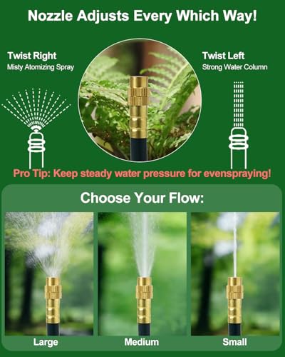 Upgraded 5/16" Drip Irrigation Kit (100FT), High-Flow Garden Watering System with 16 Bendable 360° Brass Misting Nozzles, Quick-Push Connectors & Leak-Proof Design for Patio, Greenhouse & Flower Beds - size: 100FT
