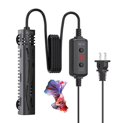 SEAOURA Small Aquarium Heater, 25W Mini Turtle and Betta Fish Tank Heater 1-6 Gallon Tank, Adjustable Submersible Aquarium Heater with External Controller for Freshwater and Saltwater - size: ≤ 6 Gal Tank