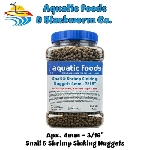 Snail & Shrimp 4mm-3/16 Sinking 40% Protein Nuggets... 2-lb Med Jar | 4mm-3/16" Pellets, 40% Protein, For Crabs, Crayfish, Axolotl, Salamanders, Snails, All Bottom Tropical Fish - size: 2 Pound (Pack of 1)
