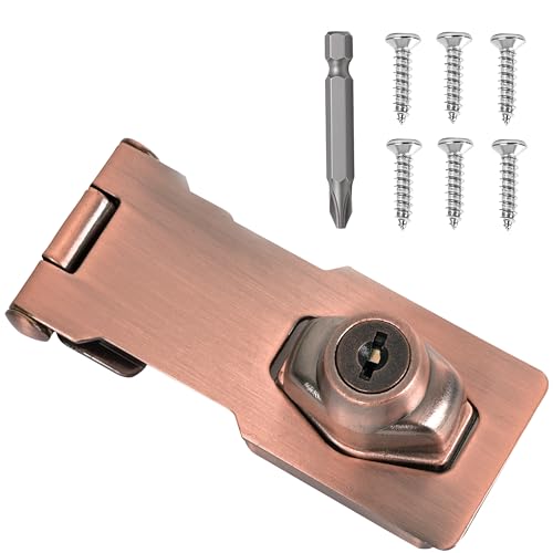 1 Pcs keyed Hasp Lock,3 inch keyed hasp Locks Twist knob keyed Locking hasp for Cabinet Small Door,Hasp Lock with Keys,Metal Safety Hasp Latches (1 Pcs Red Bronze, 3 inch) - color: 1 Pcs Red Bronze, size: 3 Inch