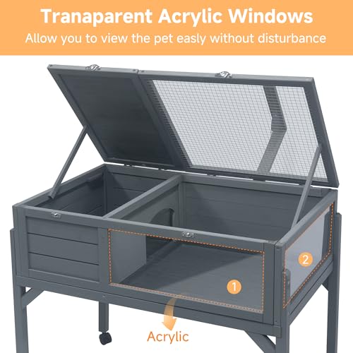 Large Tortoise Habitat with Legs Wheels Fixed Tray Openable Roof Indoor Outdoor Large Tortoise Cage House Reptile Terrarium with Storage Shelf Enclosure Lamp Holder (Gray, Medium Size)