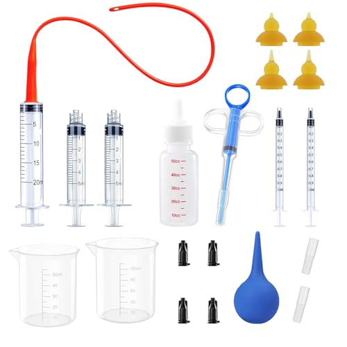 Kitten Bottle Feeding Kit, Newborn Nursing Bottle with Silicone Nipples, 10 FR Feeding Tube, Pet Pill Shooter, Aspirator Bulb, Small Animal Feeding Supplies for Kittens, Puppies, Rabbits, Squirrels