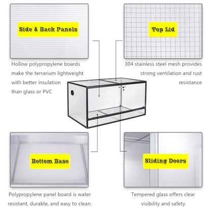 120 Gallon Bearded Dragon Tank, 48x24x24 Reptile Enclosure, Black | 4x2x2 reptile tank, Aluminum Frame, Tempered Glass Sliding Doors, Cable Port - color: Black